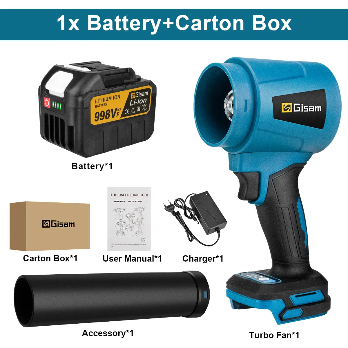 Gisam 300000RPM Brushless Electric Turbo Blowers Jet Fan 400M/S Handheld Leaf Blower Dust Blowing for Makita 18V Battery Pins