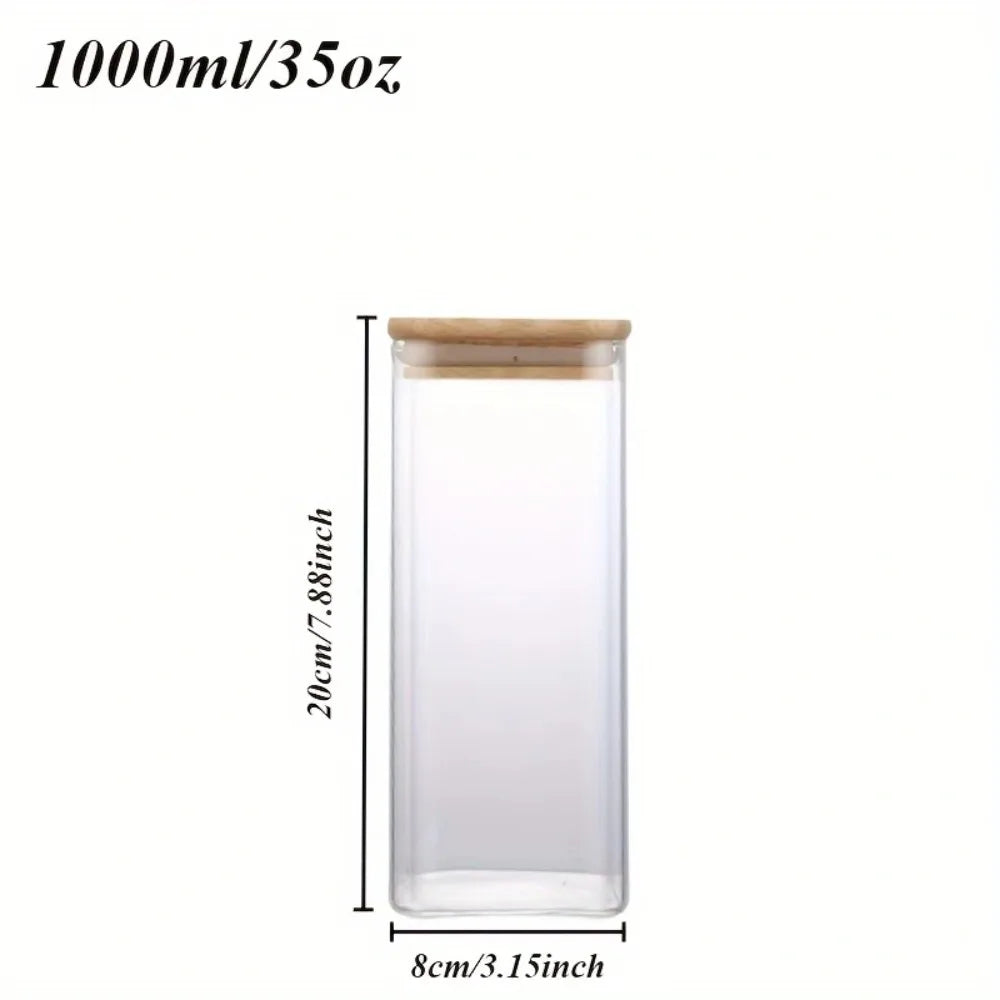 2/4 Pieces, 540Ml/1000Ml Glass Food Storage Jars with Bamboo Lids, Transparent Square Airtight Kitchen Storage Container Set, Stackable Glass Food Storage Jars, Suitable for Kitchen Counters, Candy, Cookies, Rice, Grains