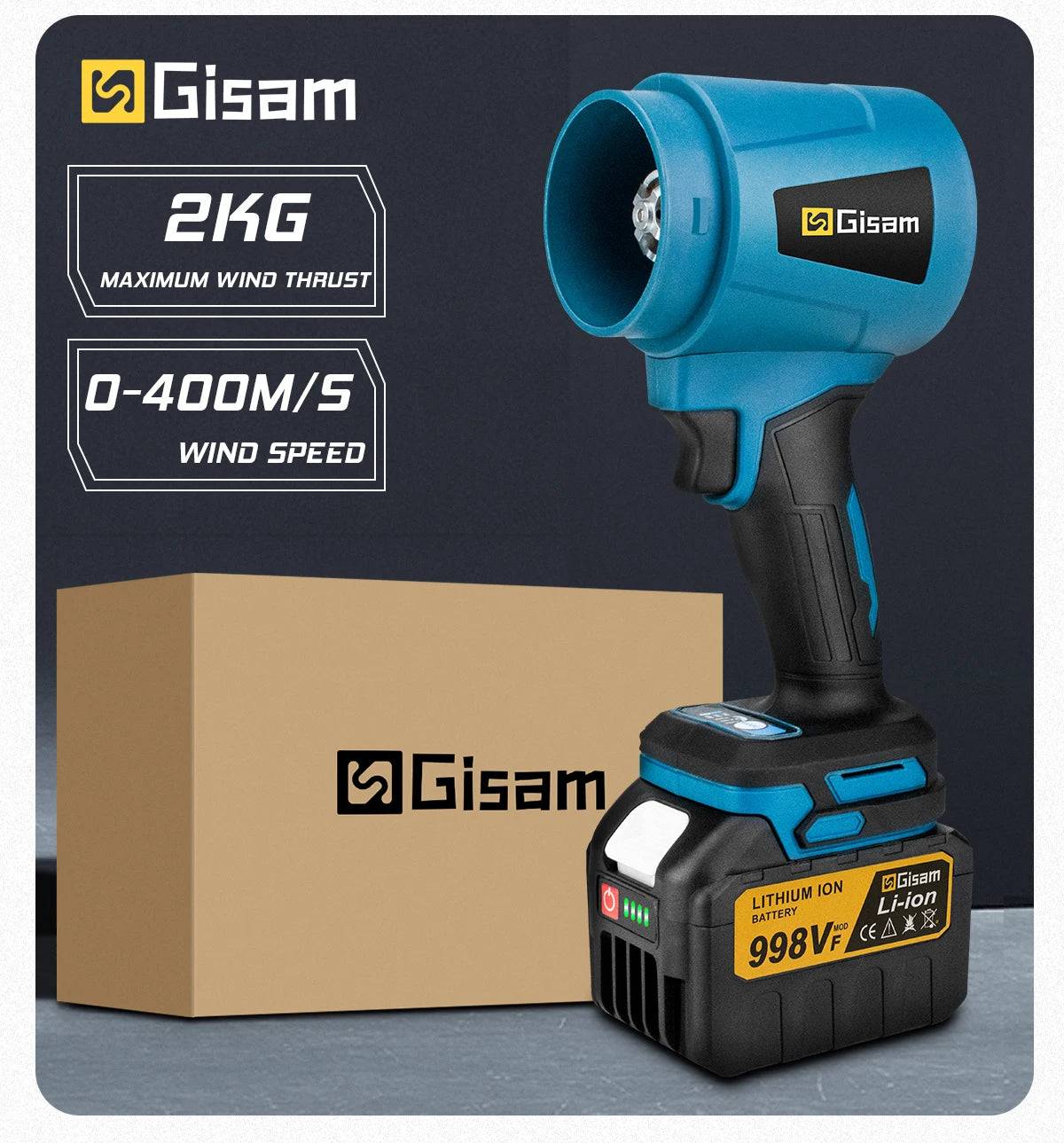 Gisam 300000RPM Brushless Electric Turbo Blowers Jet Fan 400M/S Handheld Leaf Blower Dust Blowing for Makita 18V Battery Pins