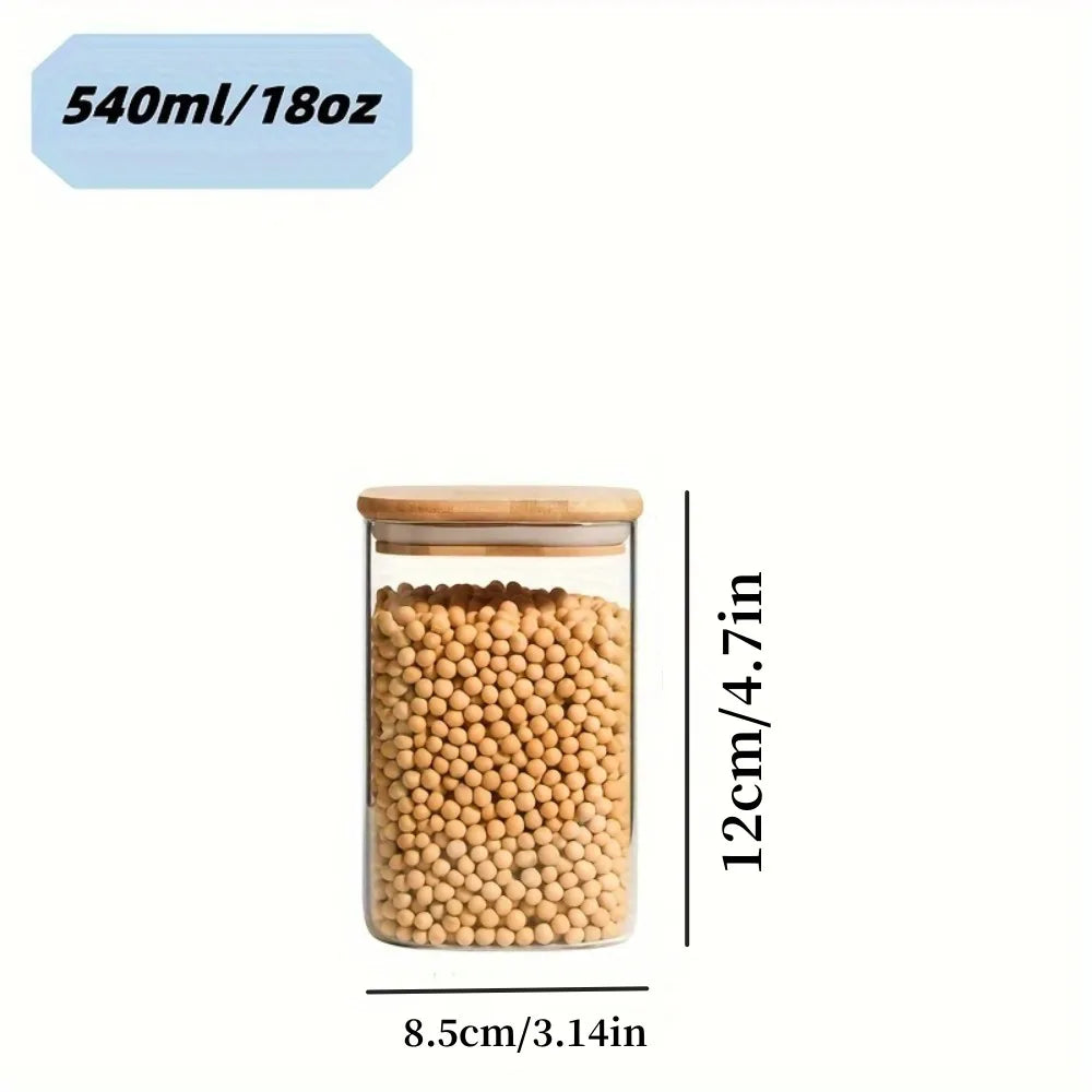 2/4 Pieces, 540Ml/1000Ml Glass Food Storage Jars with Bamboo Lids, Transparent Square Airtight Kitchen Storage Container Set, Stackable Glass Food Storage Jars, Suitable for Kitchen Counters, Candy, Cookies, Rice, Grains